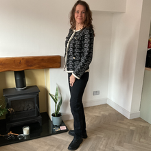 Load image into Gallery viewer, Black Tweed Style Pearl Button Jacket  | Waist-Length Elegant Jacket | One Size Fits UK 10–14 | Pamper Yourself now A181
