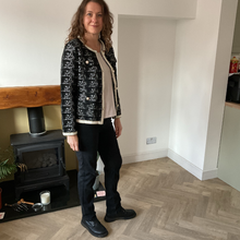 Load image into Gallery viewer, Black Tweed Style Pearl Button Jacket  | Waist-Length Elegant Jacket | One Size Fits UK 10–14 | Pamper Yourself now A181
