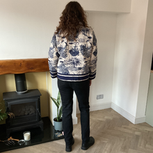 Load image into Gallery viewer, Navy blue Animal print Colour Padded Jacket – Waist Length | One Size (UK 12–16) | Lightweight Warm Outerwear | Pamper Yourself -A178
