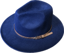 Load image into Gallery viewer, Navy Adjustable felt look Fedora hat

