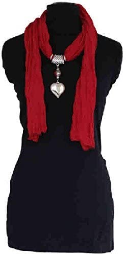 Pamper Yourself Now Red Jewelled Scarf with Single Heart Pendant.