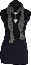 Load image into Gallery viewer, Pamper Yourself Now Grey Jewelled Scarf with Single Heart pendent.
