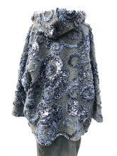 Load image into Gallery viewer, Grey with navy, blue ad white swirl design 100% wool coat
