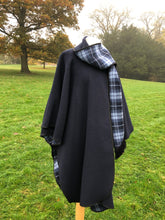 Load image into Gallery viewer, Navy blue tartan cape for women
