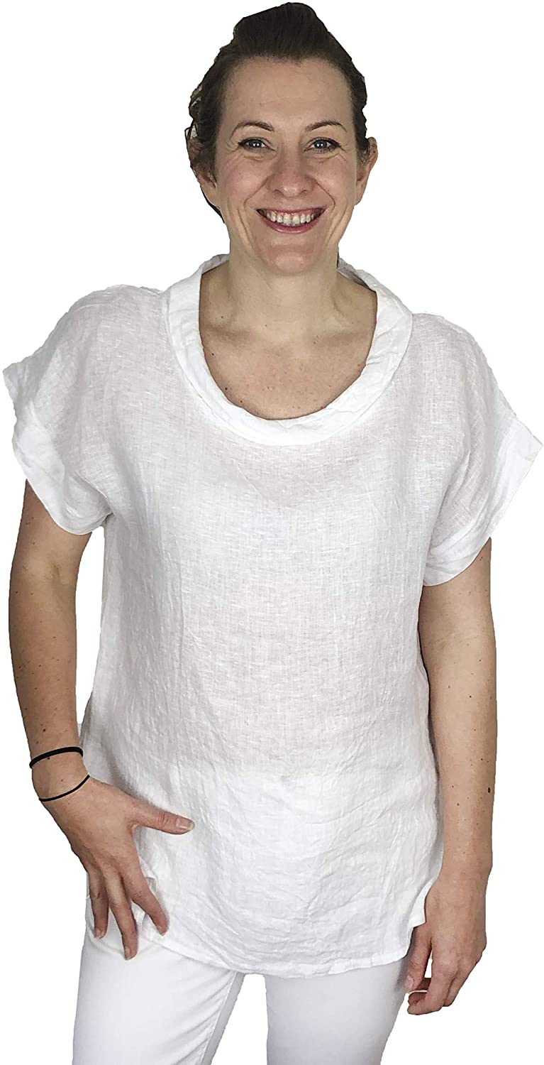 Pamper Yourself Now ltd White 100% Linen Cowl Neck Tunic Made in Italy (AA85)