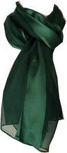 Load image into Gallery viewer, Plain Green Faux Chiffon and Satin Style Striped Scarf Thin Pretty Scarf Great for Any Outfit Lovely Gift
