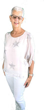 Load image into Gallery viewer, Pamper Yourself Now ltd Ladies Silk Star top with Silver Glitter Stars Made in Italy (AA22)
