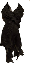 Load image into Gallery viewer, Pamper Yourself Now Black Flower with Chiffon Design Scarf. Long Soft Scarf
