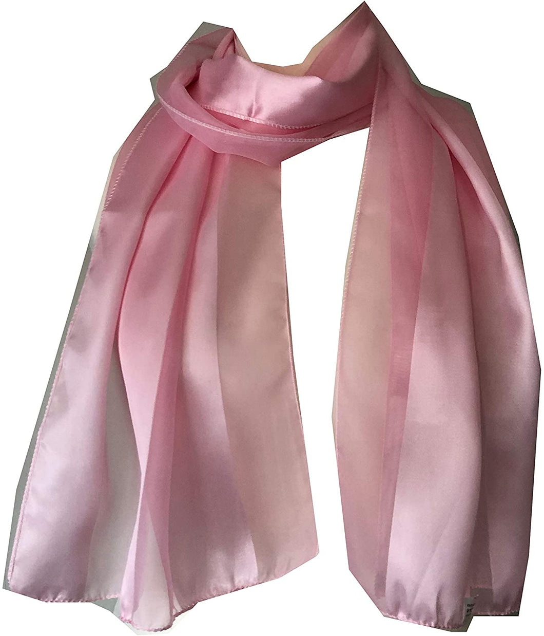 Plain Baby Pink Faux Chiffon and Satin Style Striped Scarf