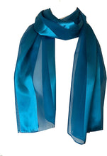 Load image into Gallery viewer, Plain Blue Faux Chiffon and Satin Style Striped Scarf Thin Pretty Scarf Great for Any Outfit Lovely Gift
