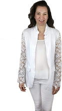 Load image into Gallery viewer, Pamper Yourself Now ltd White 100% Linen Jacket with lace Sleeve. Made in Italy (AA81)
