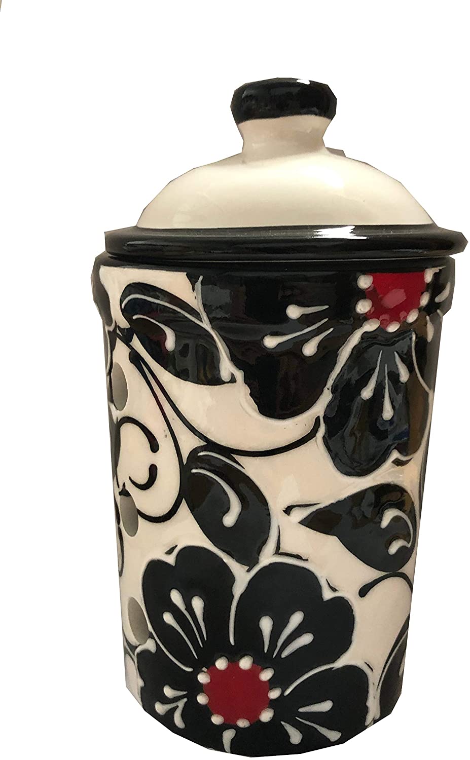 Black, White and red Flower Design Garlic Keeper Pot (4)