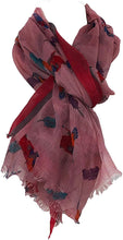 Load image into Gallery viewer, Pamper Yourself Now Pink with Pink Edge Swallow and Feather Scarf Multi Coloured Oversized Soft wrap with Frayed Edge
