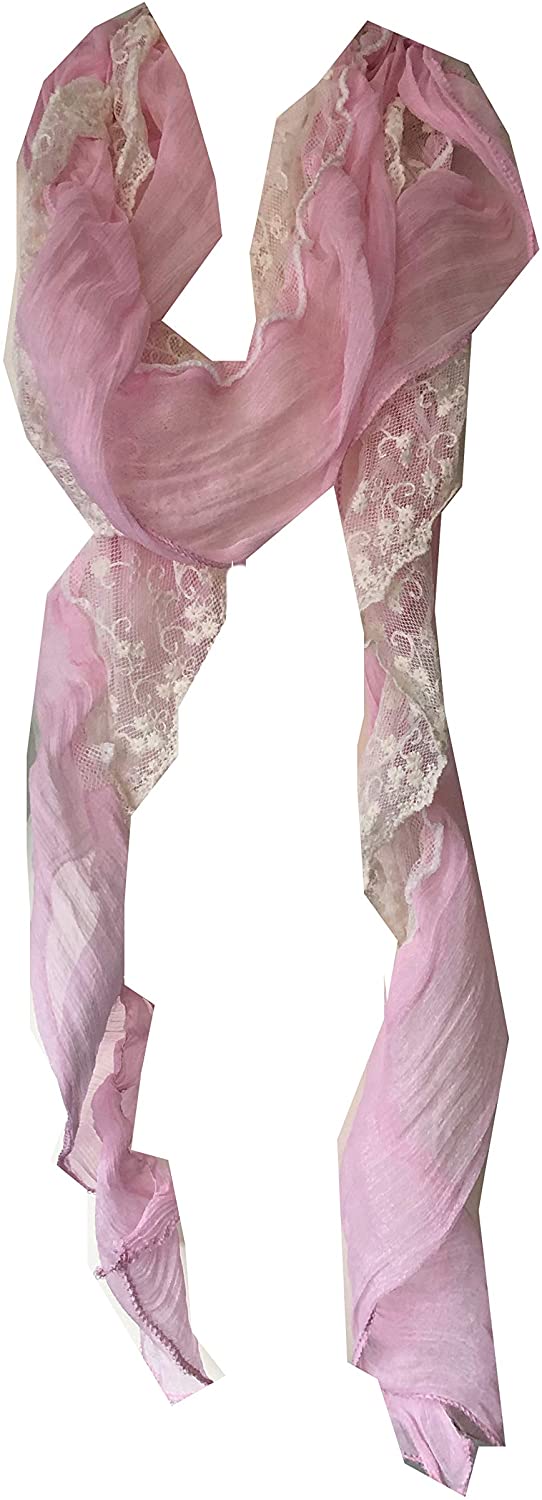 Pamper Yourself Now Light Pink Stretchy Thin Soft Long Scarf with lace trrim