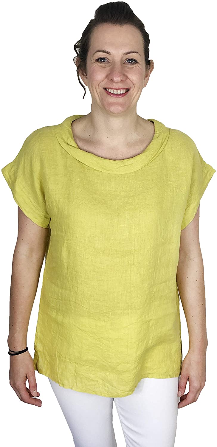 Pamper Yourself Now ltd mustard 100% Linen Cowl Neck Tunic Made in Italy (AA85) (Small)