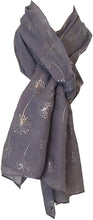 Load image into Gallery viewer, Pamper Yourself Now Grey with Silver Dandelion Design Long Scarf
