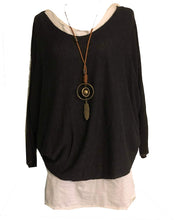 Load image into Gallery viewer, Ladies Black 2 Piece Layer Plain Top with Necklace with 3/4 Sleeves (A91)
