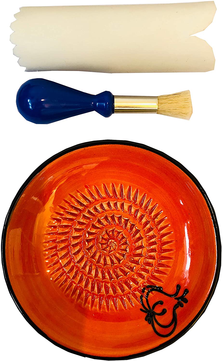 Black Orange Garlic Design (5) Garlic and Ginger Grater Set with Brush and Peeler. A Must for Every Foodie who Loves to Cook.