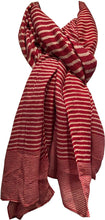 Load image into Gallery viewer, Pamper Yourself Now Red with White Stripes Long Soft Scarf
