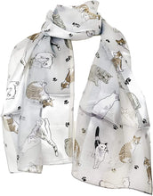 Load image into Gallery viewer, Grey Shiny cat Scarf with Multi-Coloured Cats Thin Scarf.
