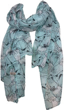 Load image into Gallery viewer, Pamper Yourself Now Aqua Green Sketched Mixed Dog Design Scarf Pug, Sausage Dog, Labrador and whippit
