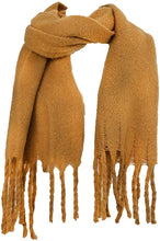 Load image into Gallery viewer, Plain mustard chunky super soft scarf with chunky tassels
