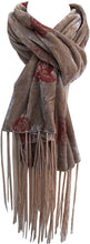 Load image into Gallery viewer, Beige Velvet with red flowers lovely long scarf/wrap with tassels
