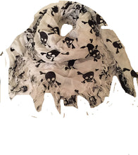 Load image into Gallery viewer, Pamper Yourself Now White with Black Skull and Cross Bone Design Square Scarf
