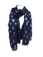 Load image into Gallery viewer, Pamper Yourself Now Navy with Silver Christmas Trees Ladies Long Soft Scarf
