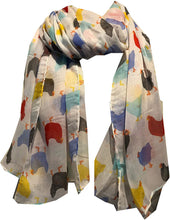 Load image into Gallery viewer, Pamper Yourself Now White with Different Coloured Chickens/Hen Design Ladies Long Soft Scarf

