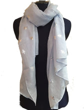 Load image into Gallery viewer, Pamper Yourself Now Sky Blue with Silver Bumble Bees Long Scarf. Great Present/Gift for bee Lovers.
