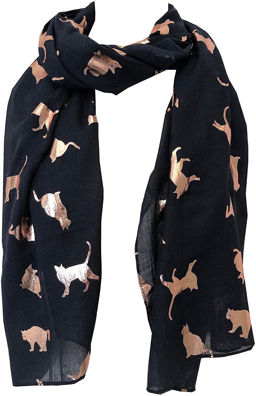 Navy with gold foiled cats long soft scarf