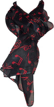 Load image into Gallery viewer, Black Musical Notes Scarf with red Notes
