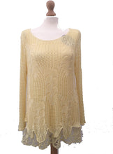 Load image into Gallery viewer, Pamper Yourself Now ltd Ladies Yellow Crochet lace Long Sleeve top.Made in Italy (AA2)
