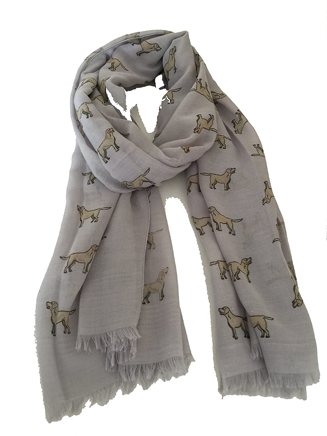 Pamper Yourself Now Grey Labrador Design 2 Long Scarf with Frayed Edge