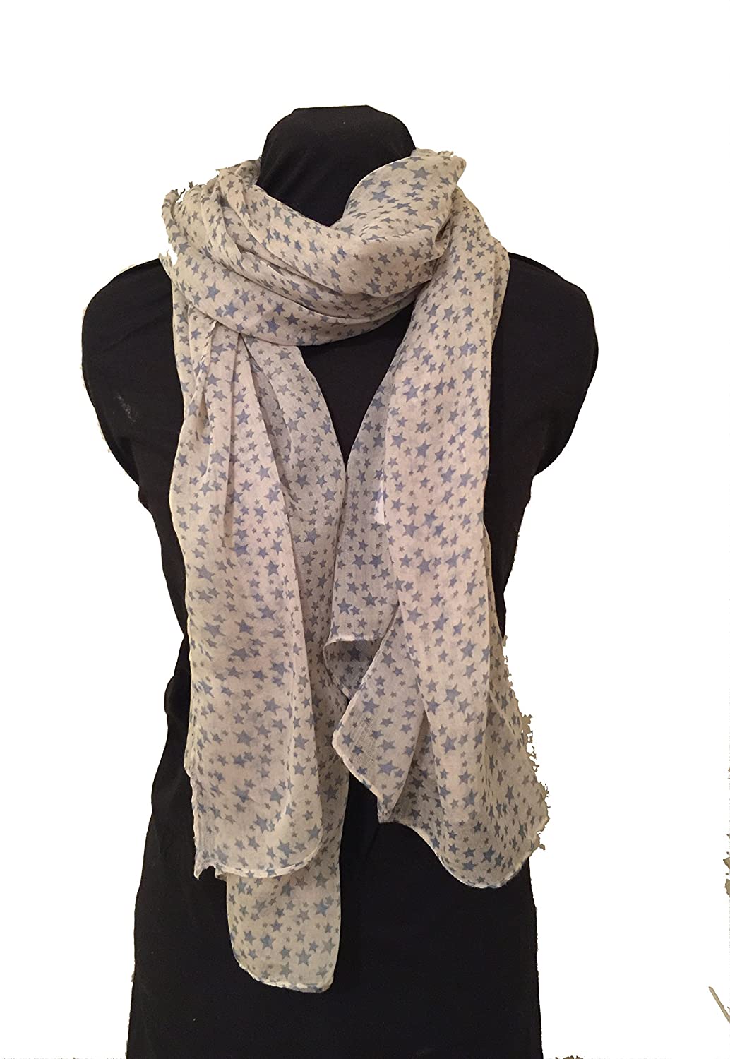 Pamper Yourself Now Cream with Blue Small Star Design Long Scarf