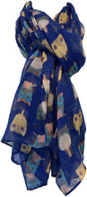 Load image into Gallery viewer, Pamper Yourself Now Blue Big Eye Owls Design Pretty Scarf, Long Soft Ladies Fashion London
