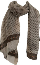 Load image into Gallery viewer, Pamper Yourself Now Light Brown Scarf with Dark Brown Spotty Scarves with Borders, Long, Soft, Pretty Scarf/Wrap
