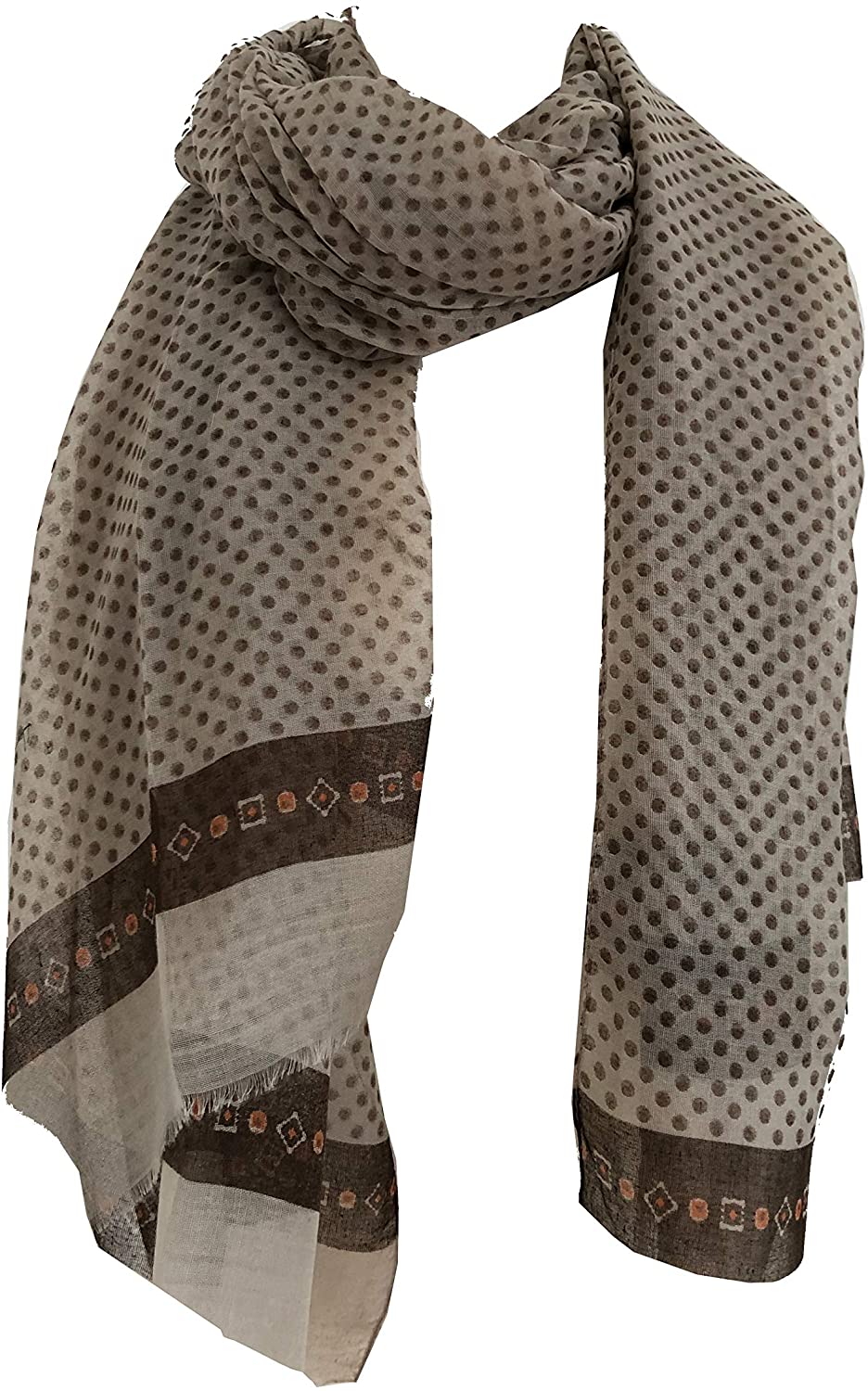 Pamper Yourself Now Light Brown Scarf with Dark Brown Spotty Scarves with Borders, Long, Soft, Pretty Scarf/Wrap