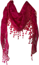 Load image into Gallery viewer, Pamper Yourself Now Fuchsia Pink Roses Designs lace Triangle Scarf. a Lovely Fashion Item. Fantastic Gift
