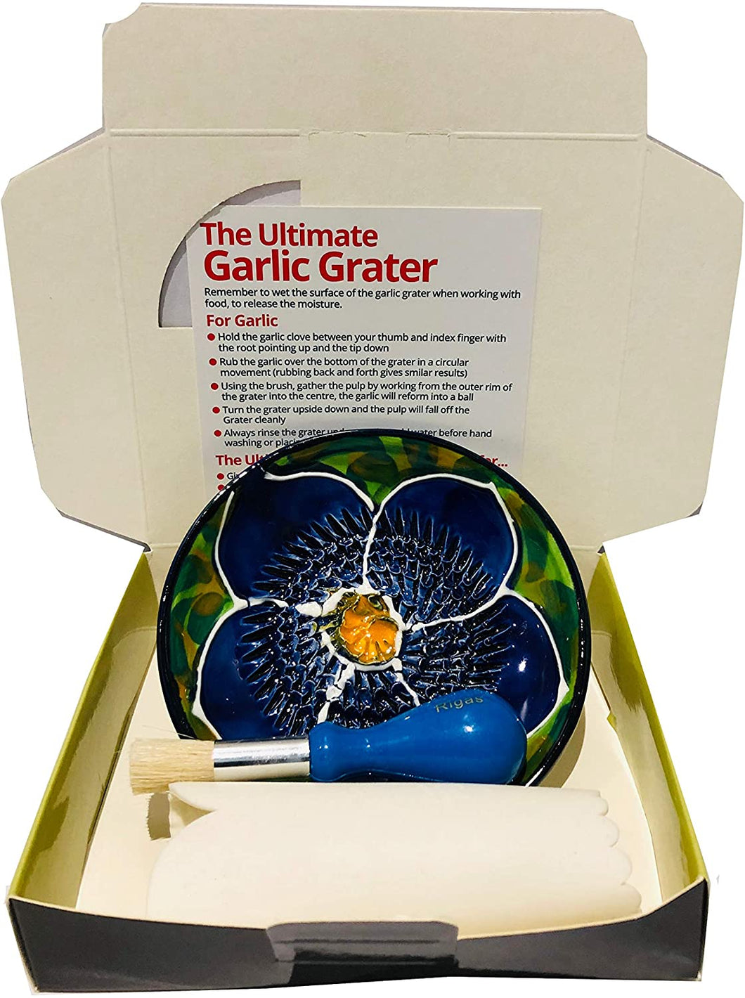Blue Pom Design Garlic Grater(14) Garlic and Ginger Grater Set with Brush and Peeler. A Must for Every Foodie who Loves to Cook.