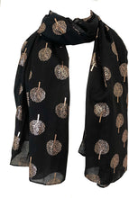 Load image into Gallery viewer, Pamper Yourself Now Black with Gold Foiled Mulberry Tree Design Ladies Scarf/wrap. Great Present for Mum, Sister, Girlfriend or Wife.

