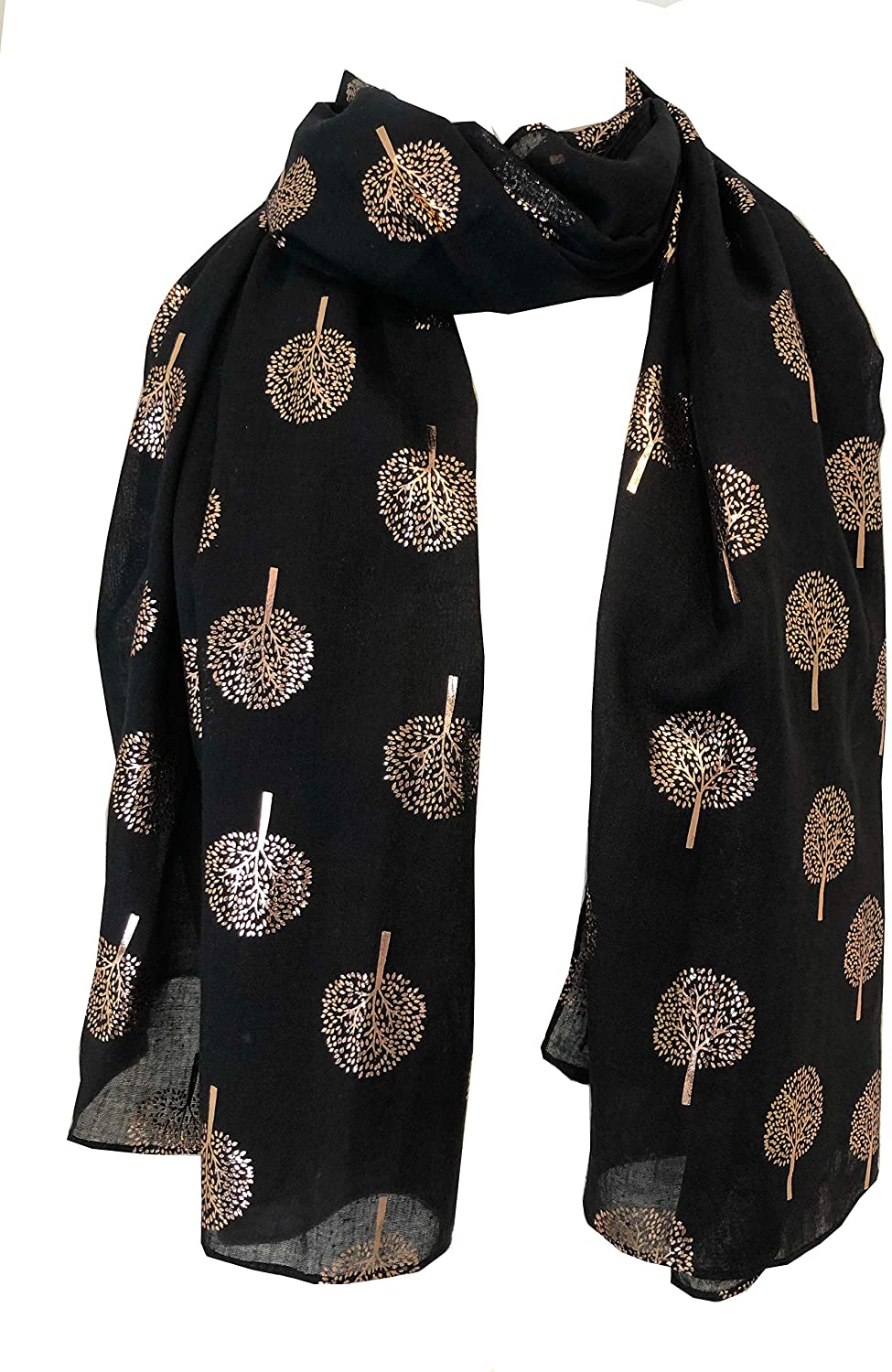 Pamper Yourself Now Black with Gold Foiled Mulberry Tree Design Ladies Scarf/wrap. Great Present for Mum, Sister, Girlfriend or Wife.