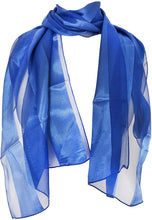 Load image into Gallery viewer, Plain Royal Blue Faux Chiffon and Satin Style Striped Scarf
