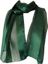 Load image into Gallery viewer, Plain Green Faux Chiffon and Satin Style Striped Scarf Thin Pretty Scarf Great for Any Outfit Lovely Gift
