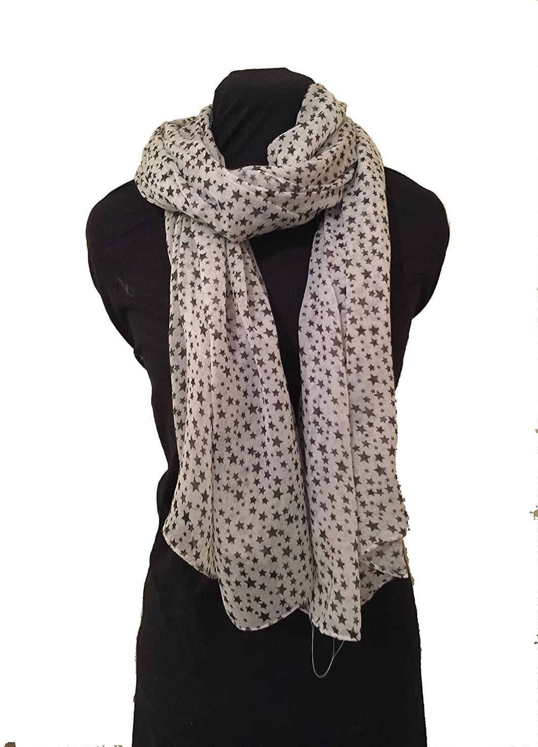 Pamper Yourself Now White with Black Small Star Design Long Scarf
