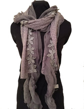 Load image into Gallery viewer, Pamper Yourself Now Grey with Flower with Chiffon Design Scarf. Long Soft Scarf
