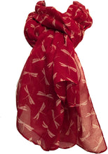 Load image into Gallery viewer, Pamper Yourself Now Ladies Scarf red with Beige Dragonfly Fashion Long Soft wrap/Sarong
