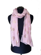 Load image into Gallery viewer, Pamper Yourself Now Pink with Gold Foiled Mulberry Tree Design Ladies Scarf/wrap. Great Present for Mum, Sister, Girlfriend or Wife.
