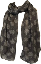 Load image into Gallery viewer, Pamper Yourself Now Dark Grey with White Mulberry Tree Design Ladies Fashion Scarves
